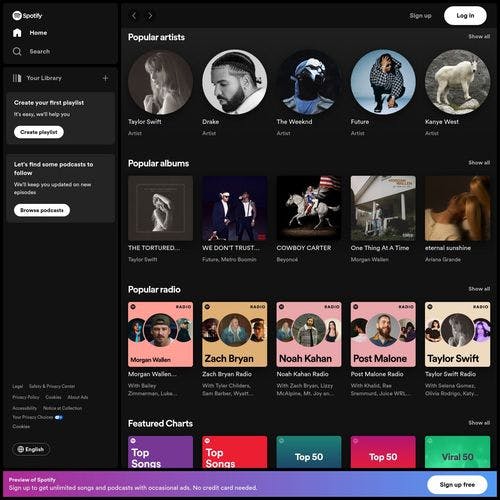 Screenshot of spotify.com
