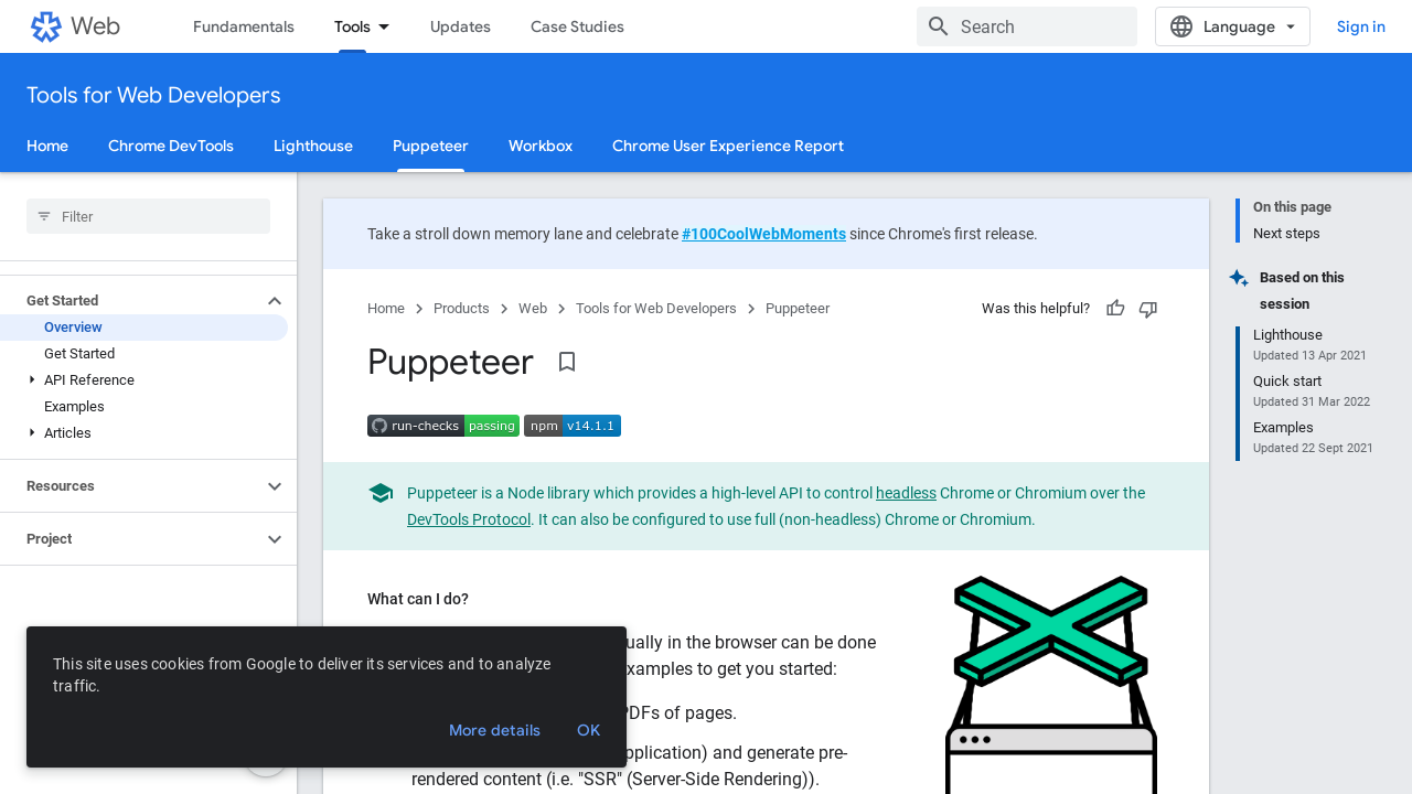 Screenshot of the Puppeteer website taken with a separate Node.js application